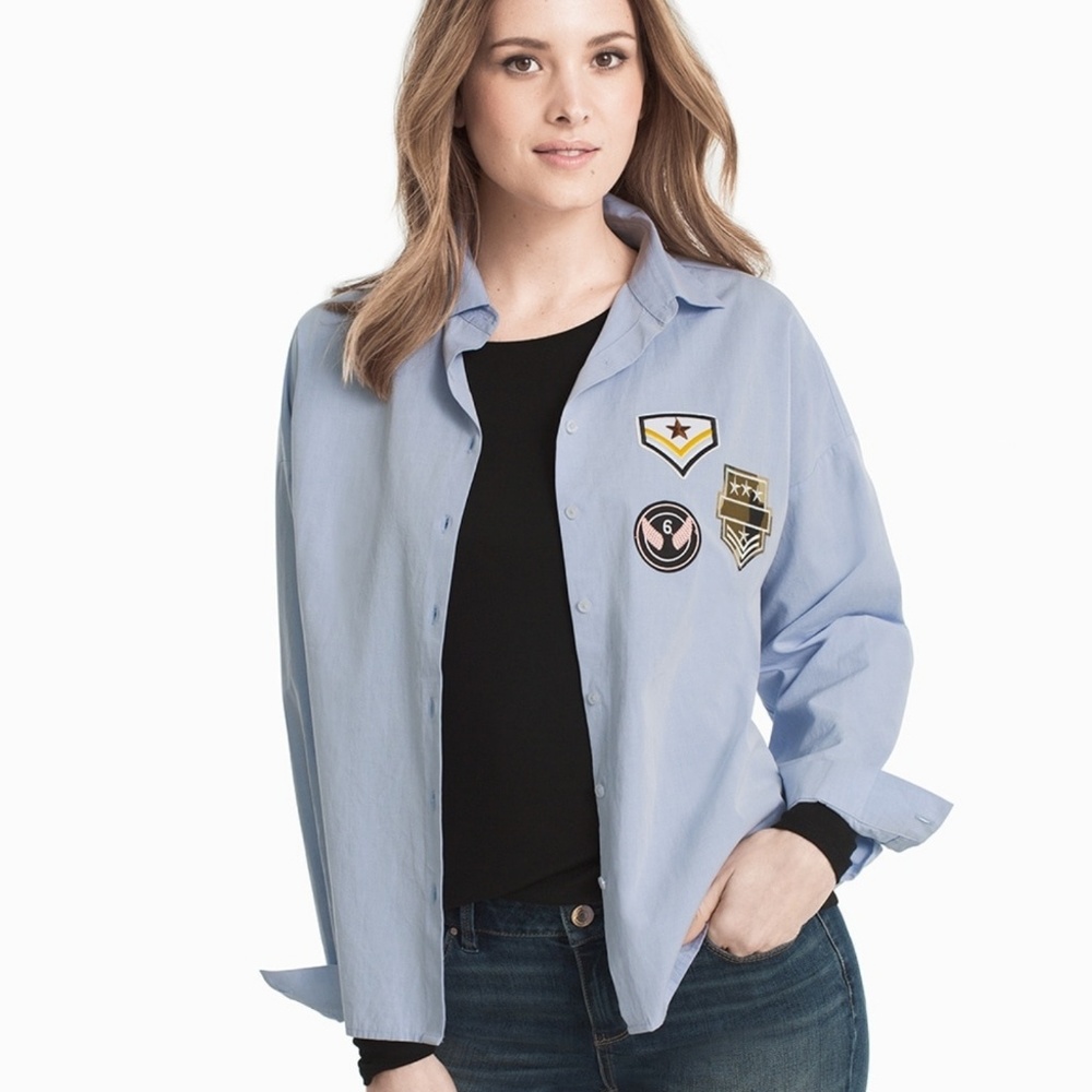 NWT WHBM long Sleeves patch button down shirt - S