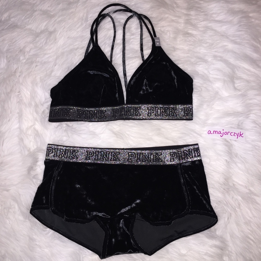 M VELVET VS PINK BRALETTE BOYSHORTS SET BLACK