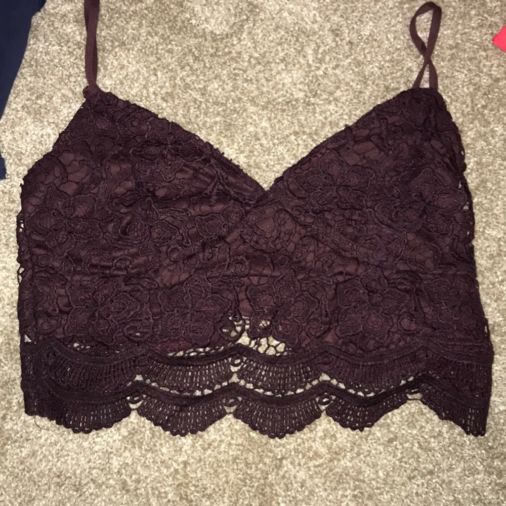 Burgundy LA Hearts Lace Crop Top