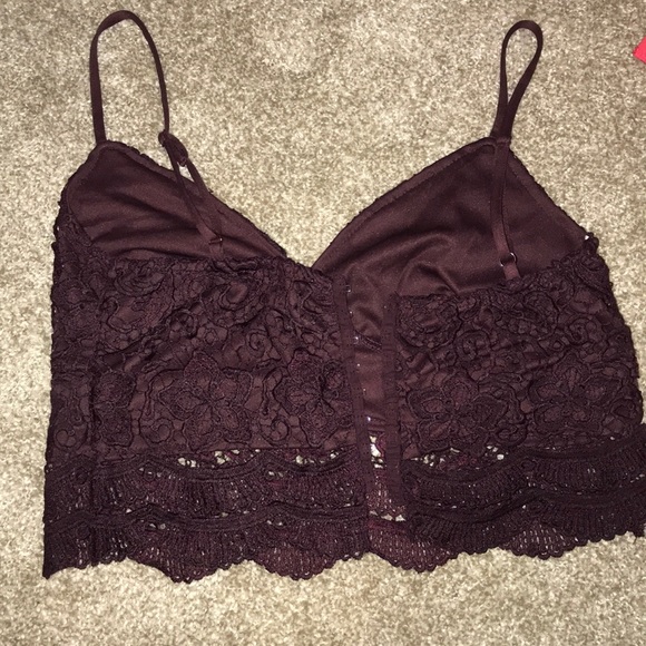 Burgundy LA Hearts Lace Crop Top - Picture 2 of 4