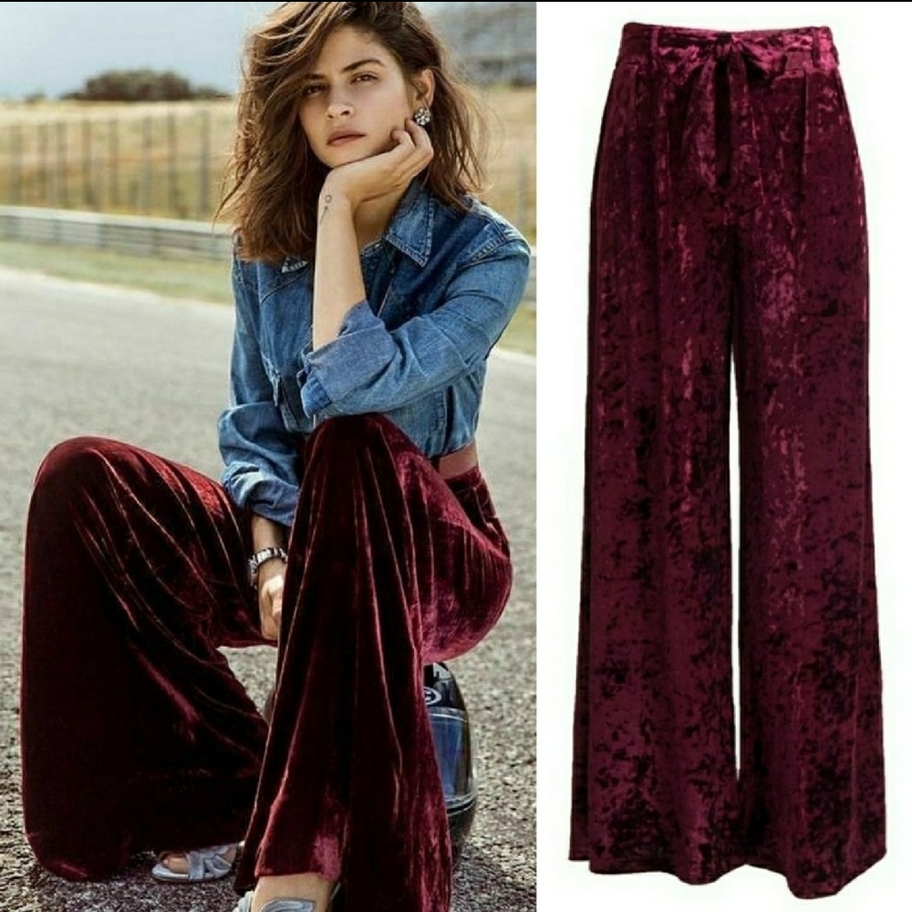 Final Sale/One left.Crushed Velvet Wide Leg Pants