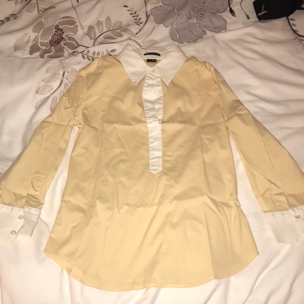 THEORY Yellow Collard Blouse w White Accent (SZ P)