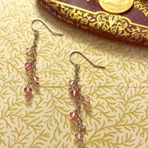 Swarovski Crystal Silver Earrings Princess Pink