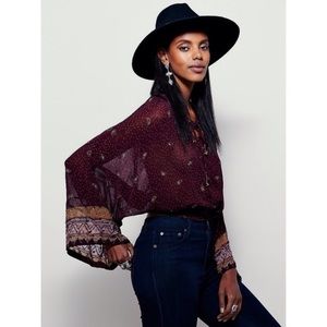 Free People Embellished Top in Maroon, S