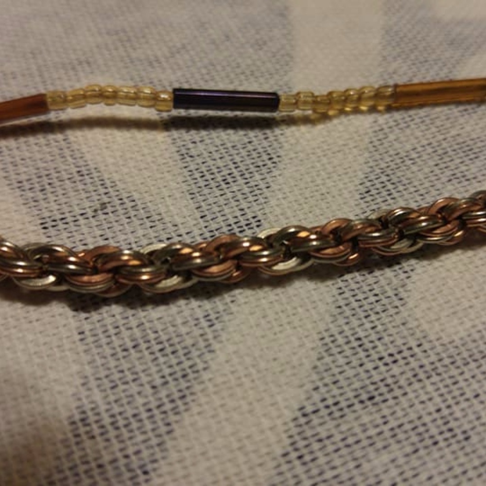 Set of two earth tone (one with copper) anklets
