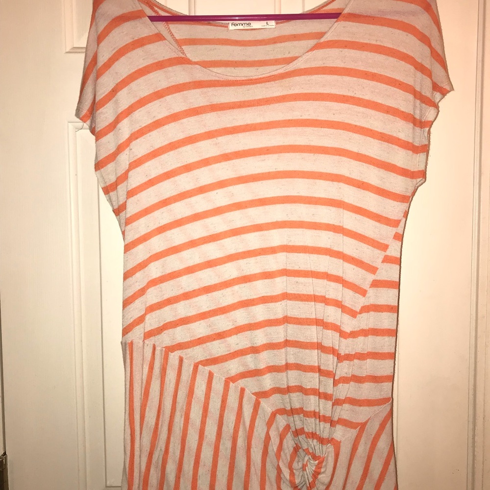 Orange & oatmeal striped top