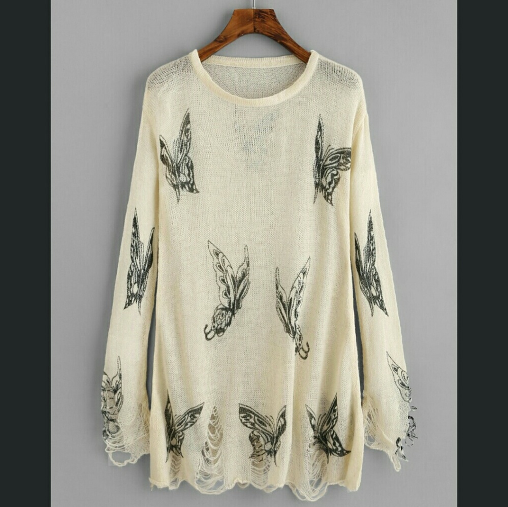 NEW Butterfly Distressed Sweater