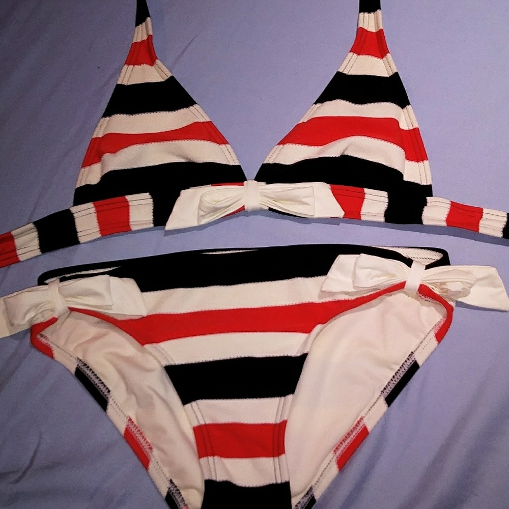 Juicy Couture Red and Navy Striped Girls Bikini