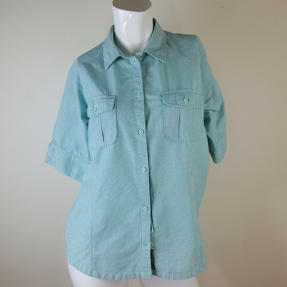 REI blue green button up UPF 45+- Final Price Drop