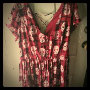 Hot topix skull plaid skater dress