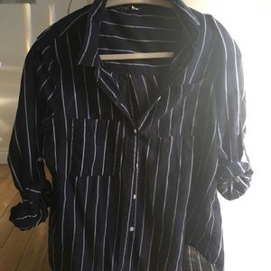 Navy/Grey Striped Button Up