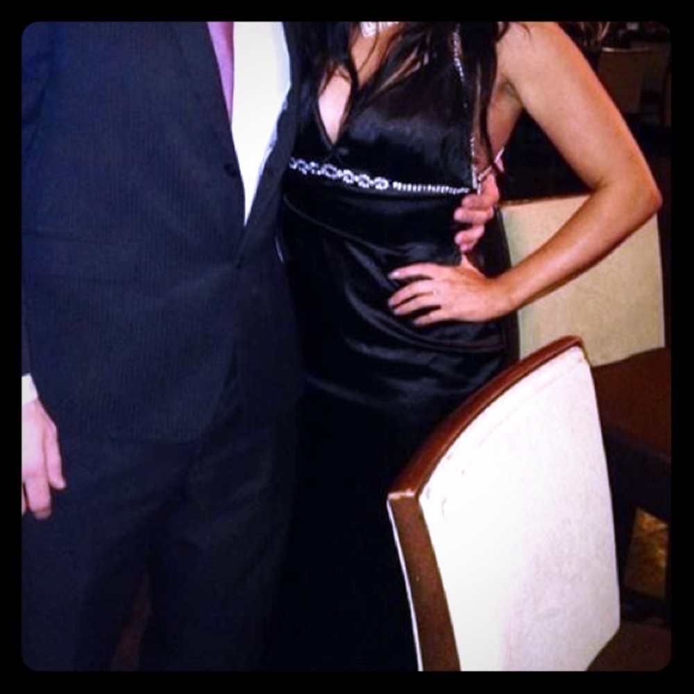 Black evening gown with rhinestones