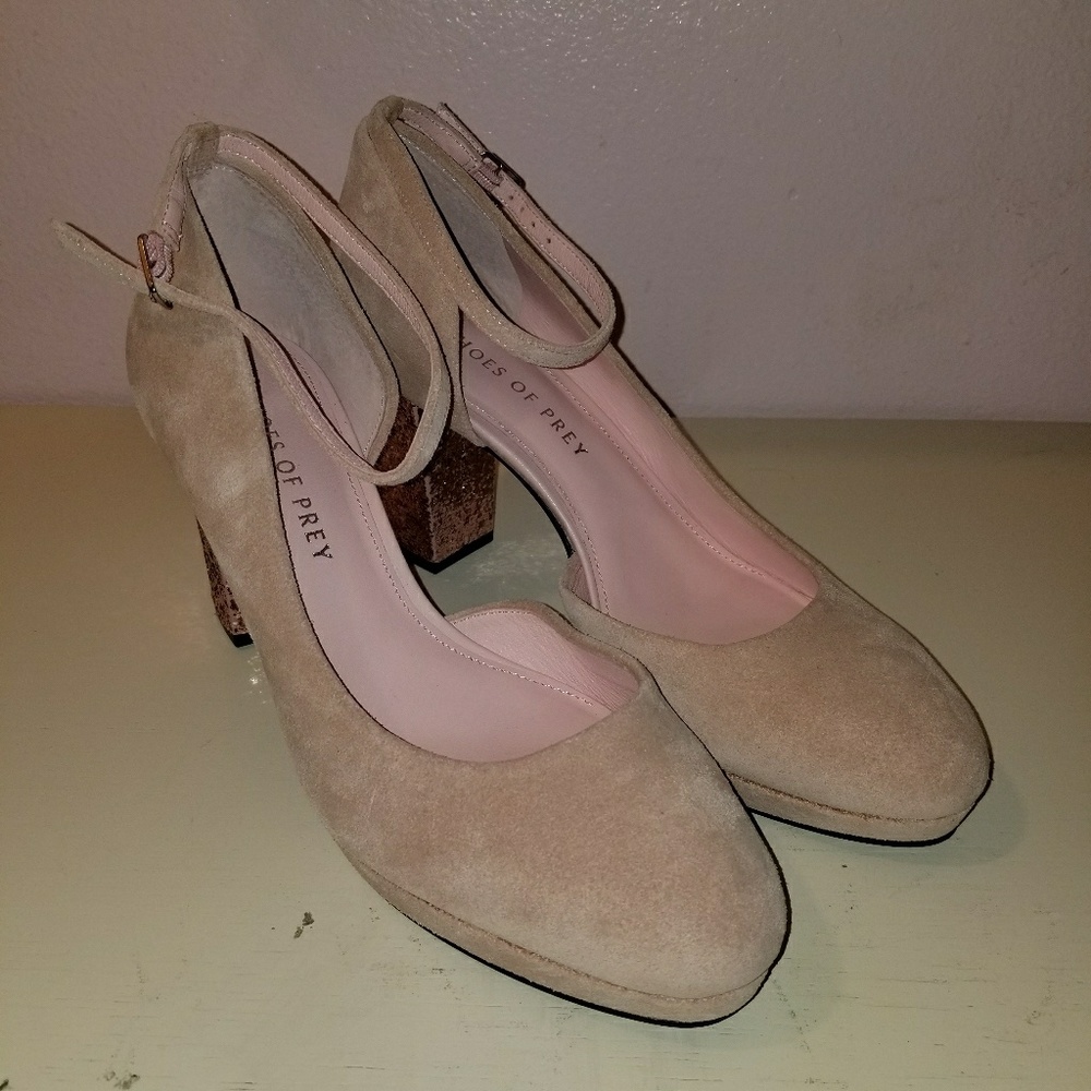 Pink suede shoes with pink glitter heel