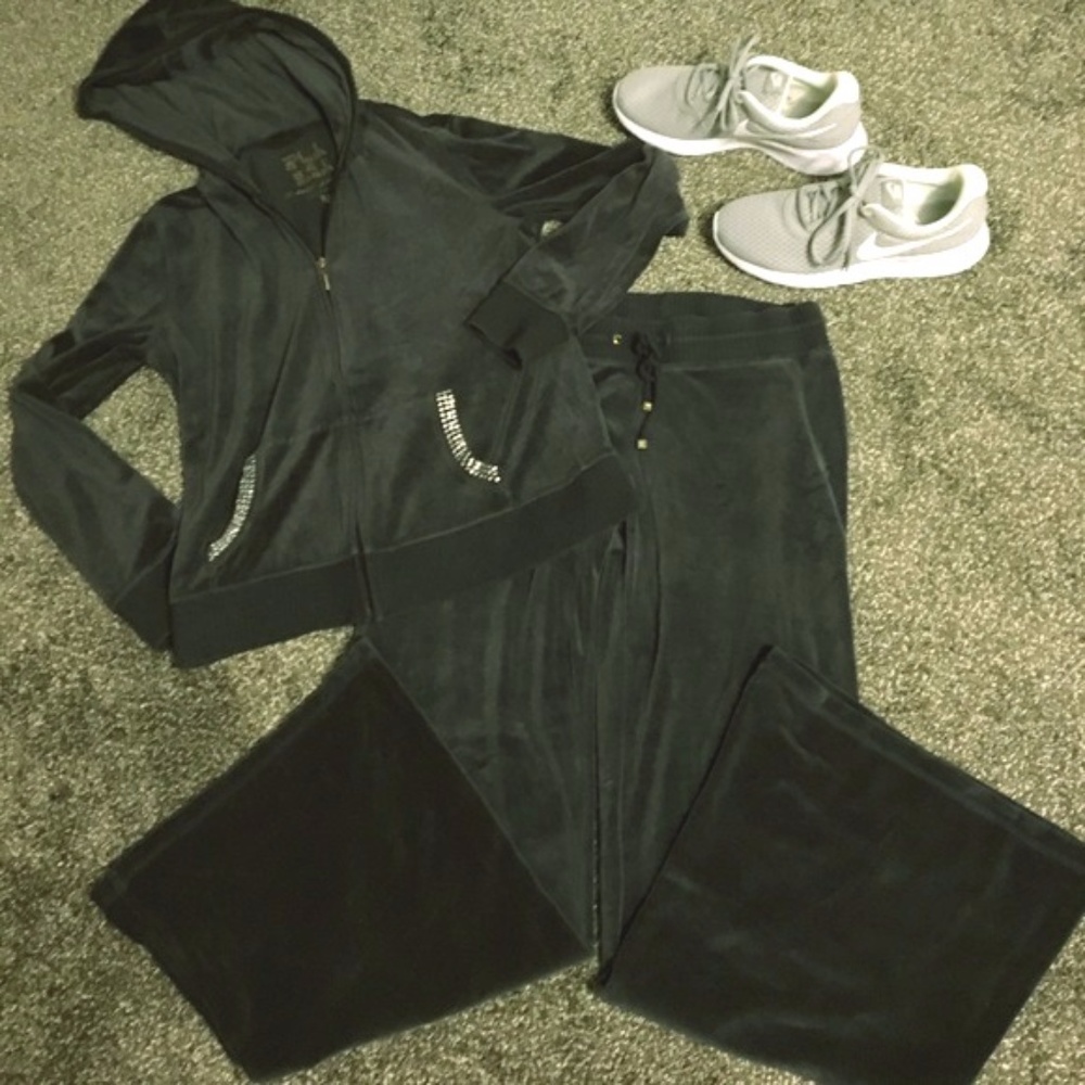 EUC VS Rhinestone Embellished Velour Hoodie & Pant