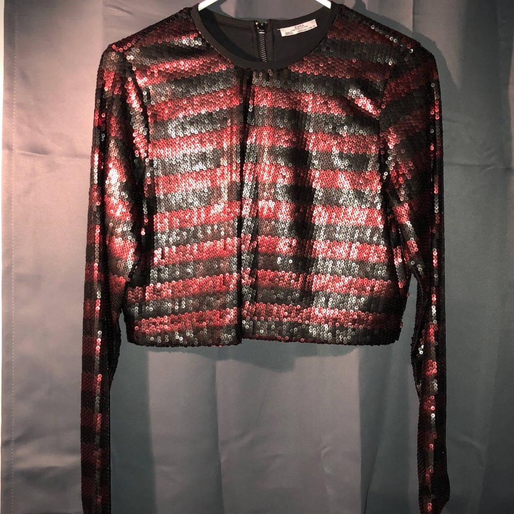 Zara striped sequin crop top size small