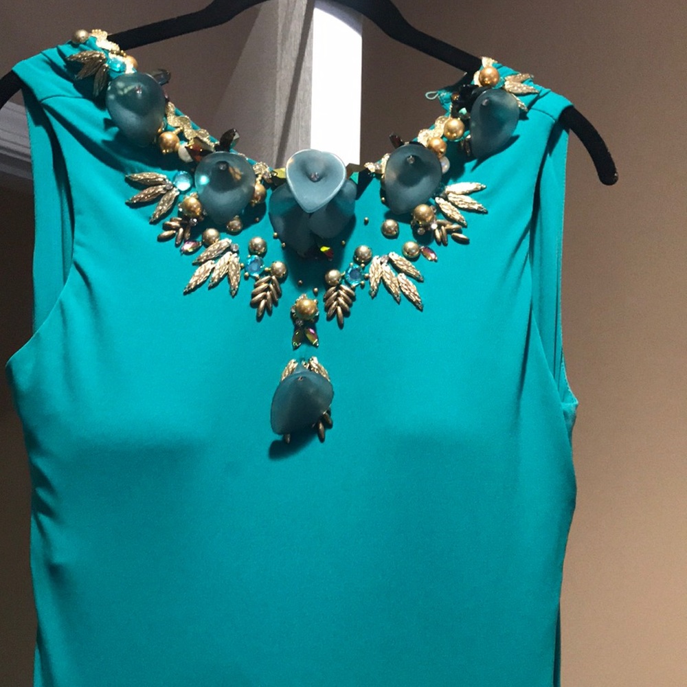 Long green embellished dress