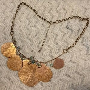 Vintage Copper Dipped Leaves Crystal Necklace