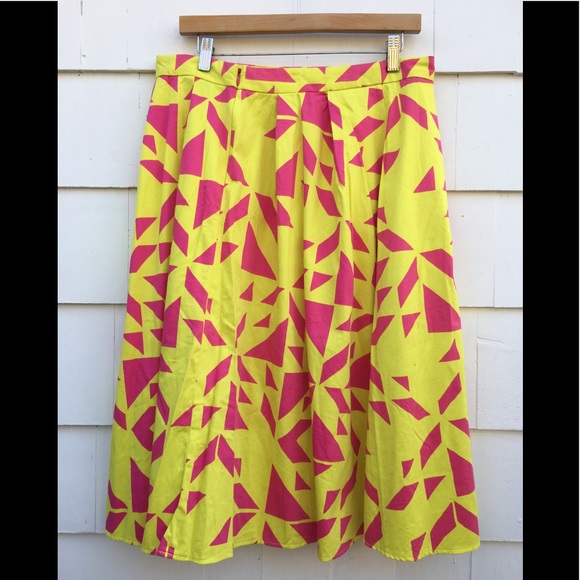 ASOS Dresses & Skirts - ASOS Yellow Neon Pink Geometric Full Skirt 12