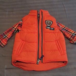 Toddler Boys Puffer Vest and Plaid Button Down
