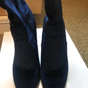 Navy velvet booties