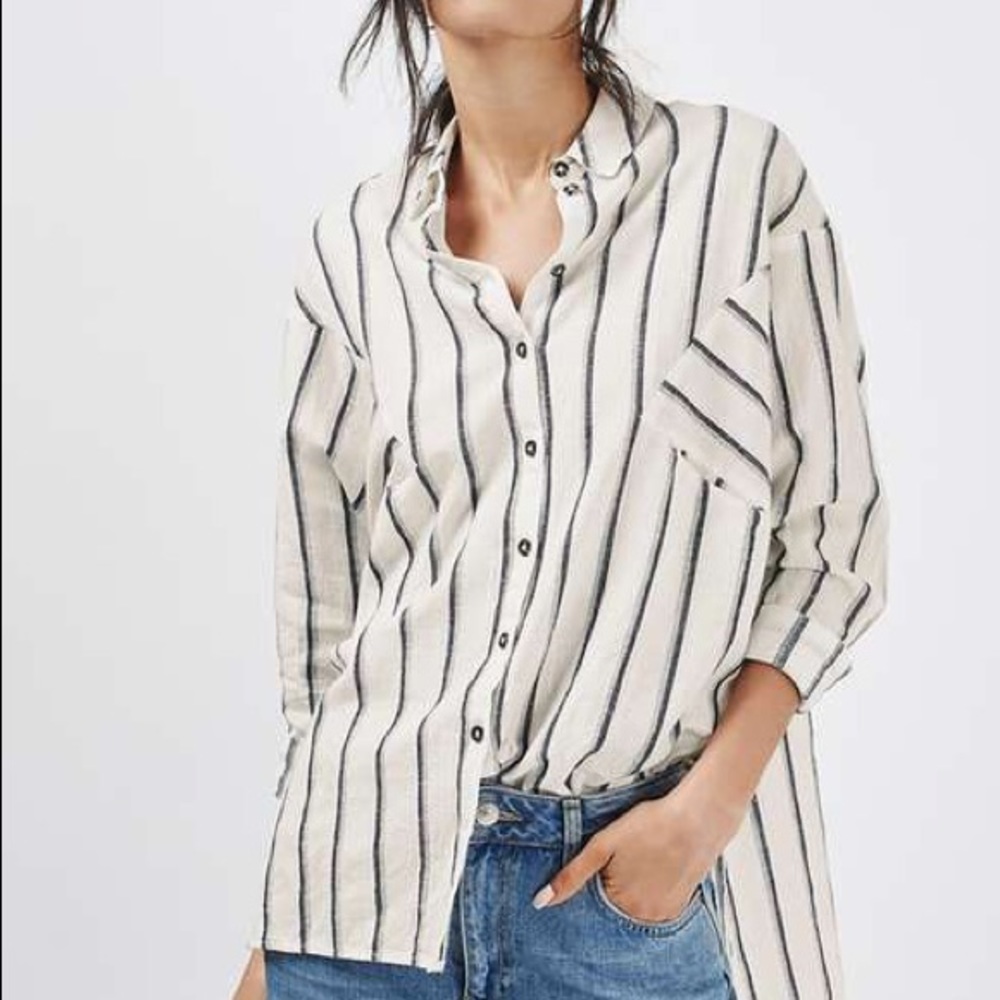 TOPSHOP Blue and white striped oversized Top