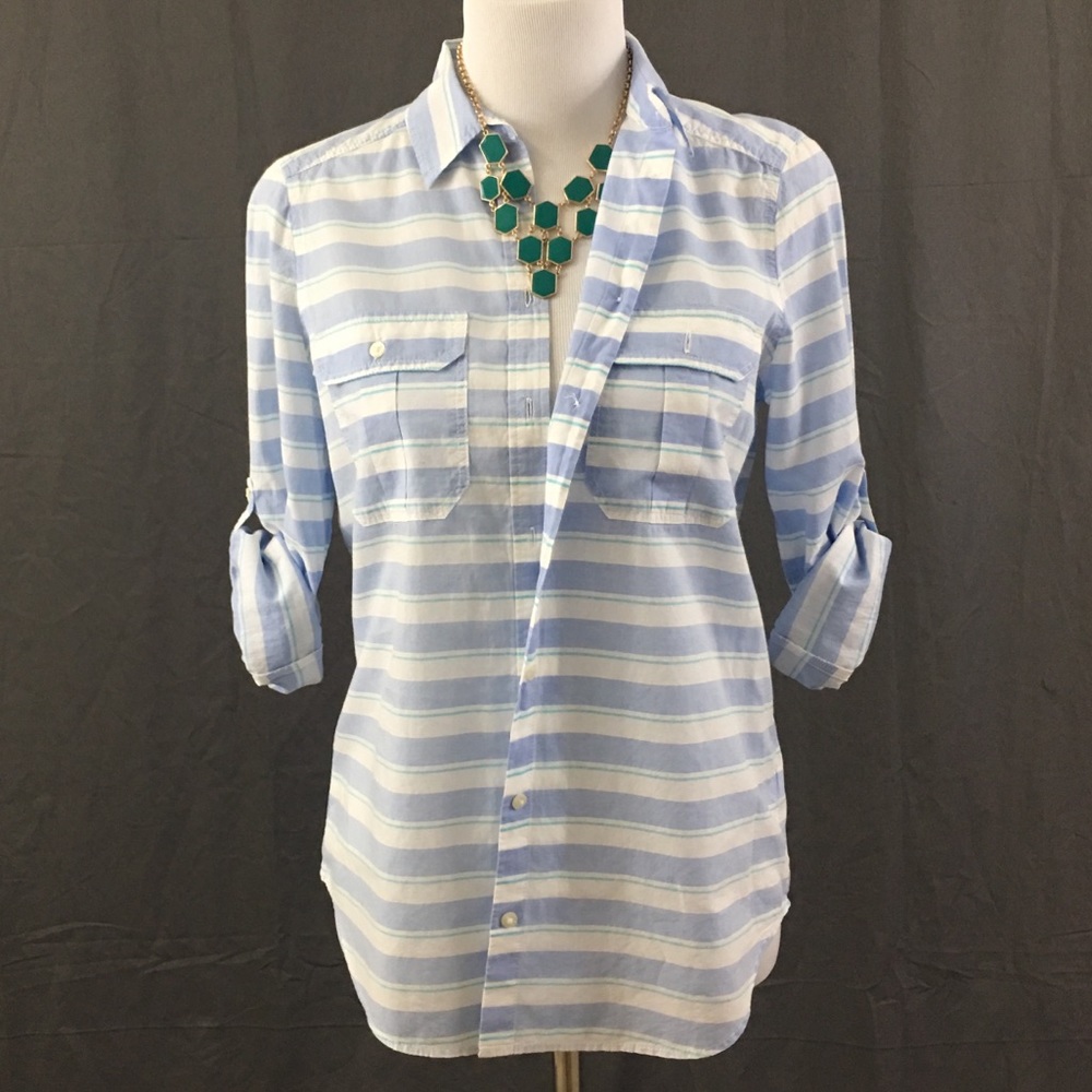Express Baby Blue and White Striped Button Down