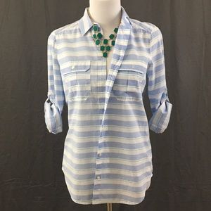 Express Baby Blue and White Striped Button Down