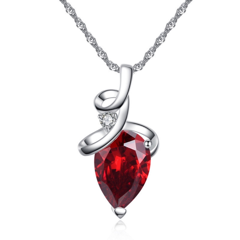 Ruby Red Austrian Crystal Pendant Silver Necklace - Picture 1 of 4