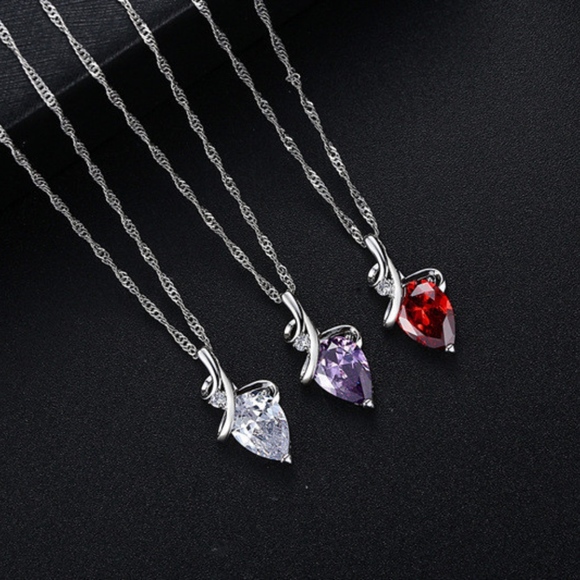 Ruby Red Austrian Crystal Pendant Silver Necklace - Picture 2 of 4