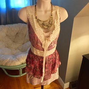 Free People outfit  lace vest and striped mini