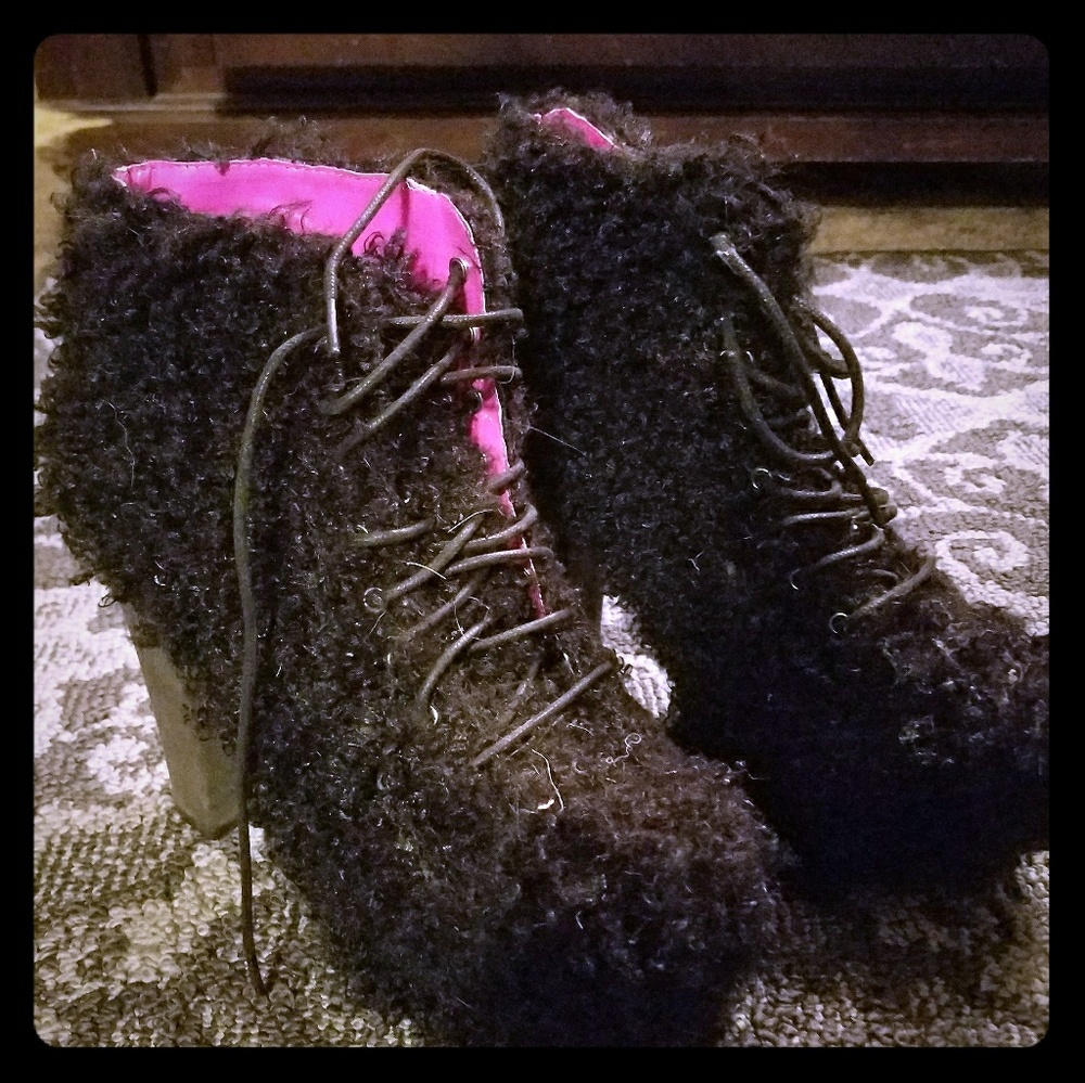 Black furry club boots