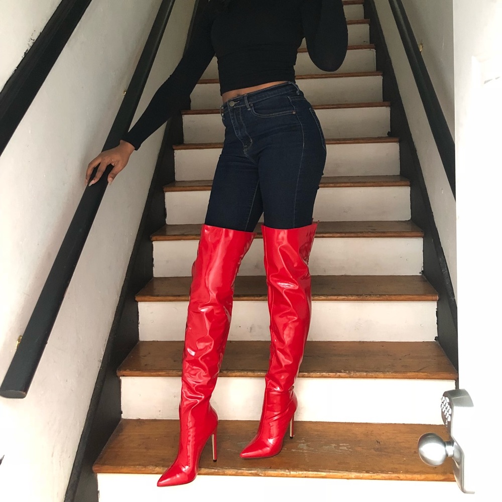 Thigh high faux leather boots
