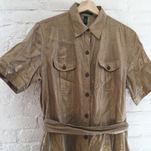 Ralph Lauren Gold Linen Shirt Dress sz 14