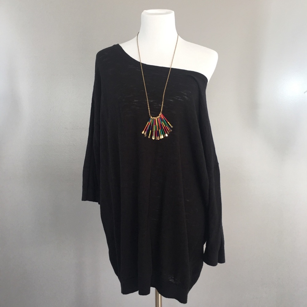 Black Long Sleeve Wide Neck Tunic Sweater