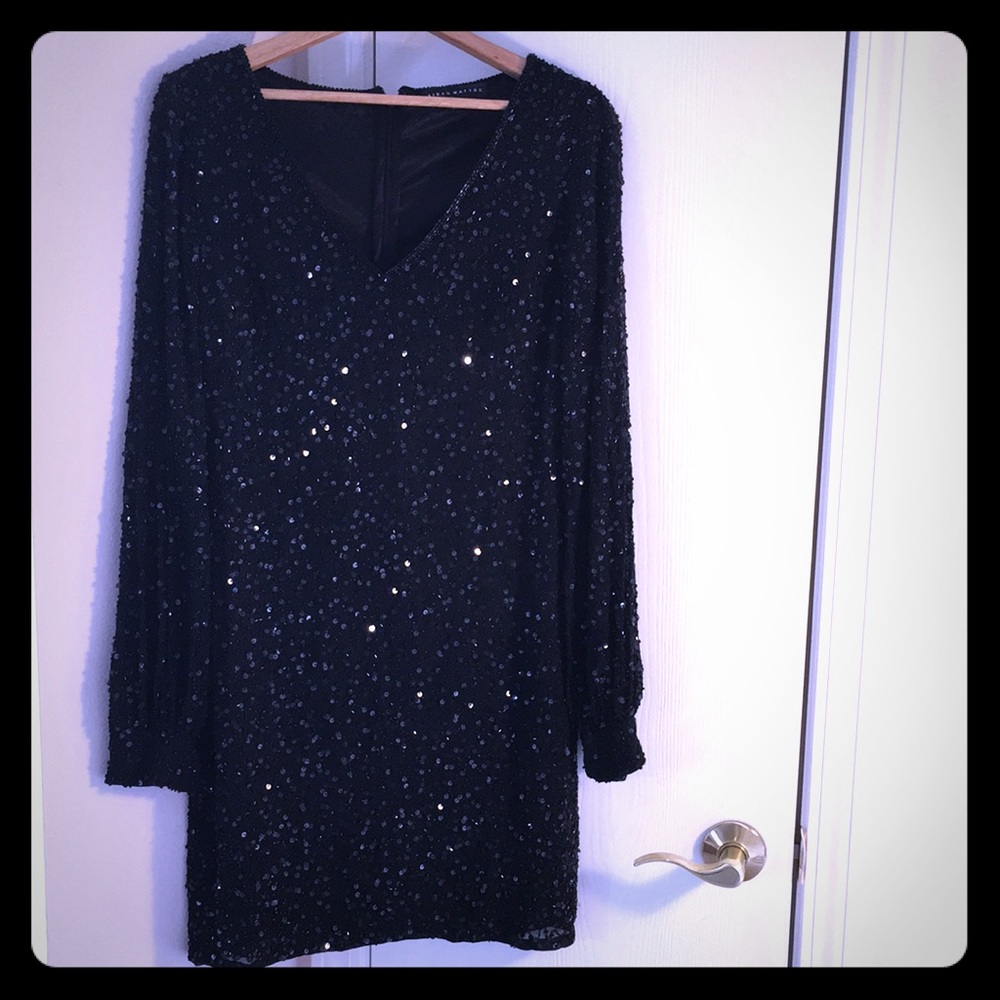 Aiden Mattox Long Sleeve Embellished Sequin Dress