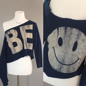 BE HAPPY Dark Blue Grunge 80’s Styled Sweater