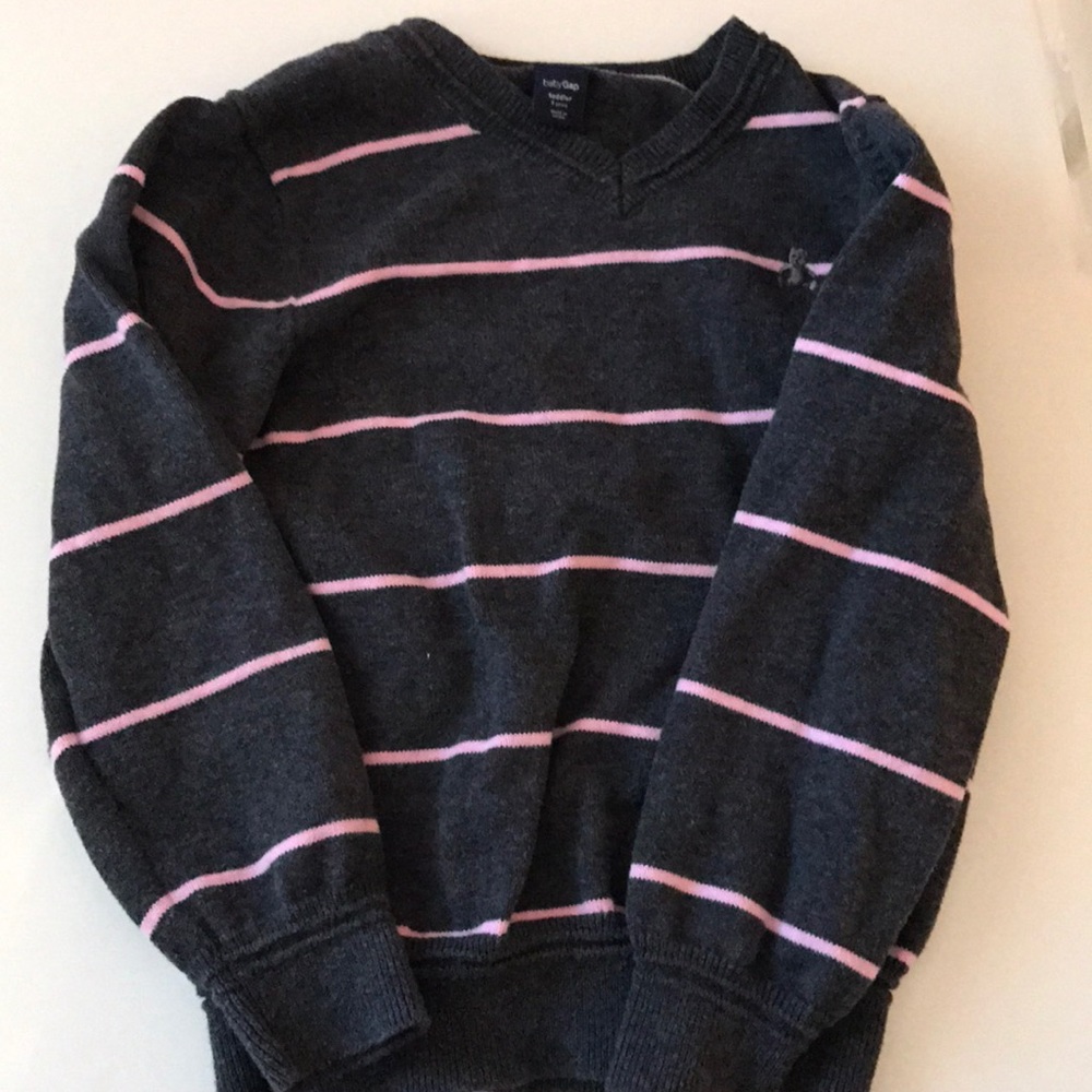 Size 5 dark grey with thin pink strip sweater