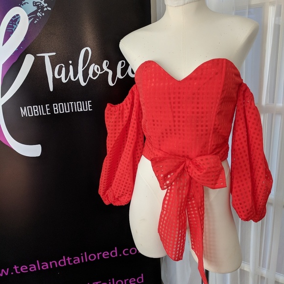 Ruby red puff sleeve top - Picture 1 of 4