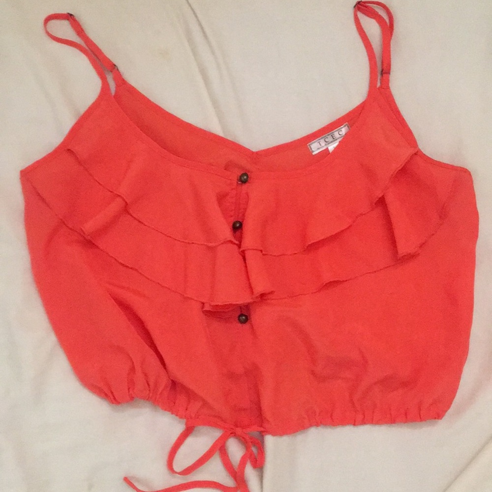 Windsor store salmon crop top with ruffles