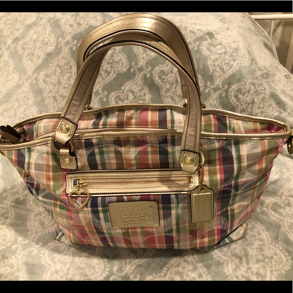 Coach Daisy Poppy Madras large satchel.