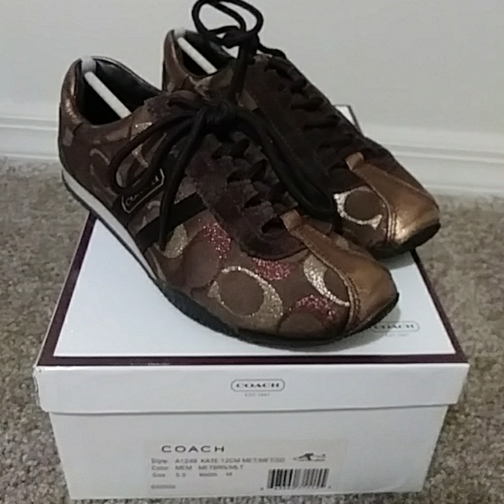 Coach Kate Brown Metallic Signature Sneakers 5.5 - Gem
