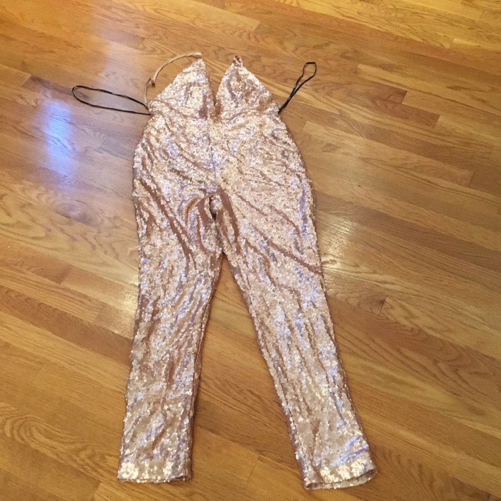 Halter jumpsuit with gold sequins