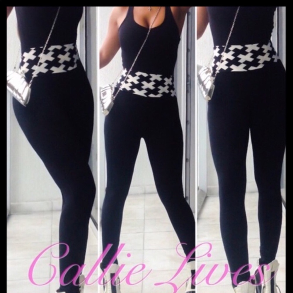 Gorgeous black/white waist band black leggings