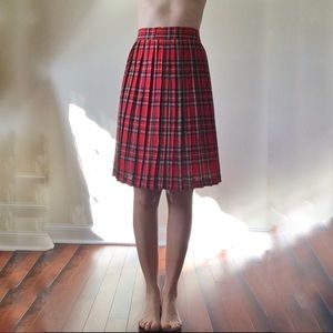 Pleated Plaid Midi Skirt