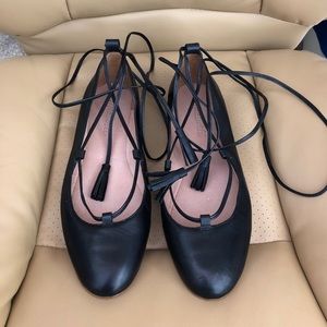Madewell black leather lace up ballet flats size 6