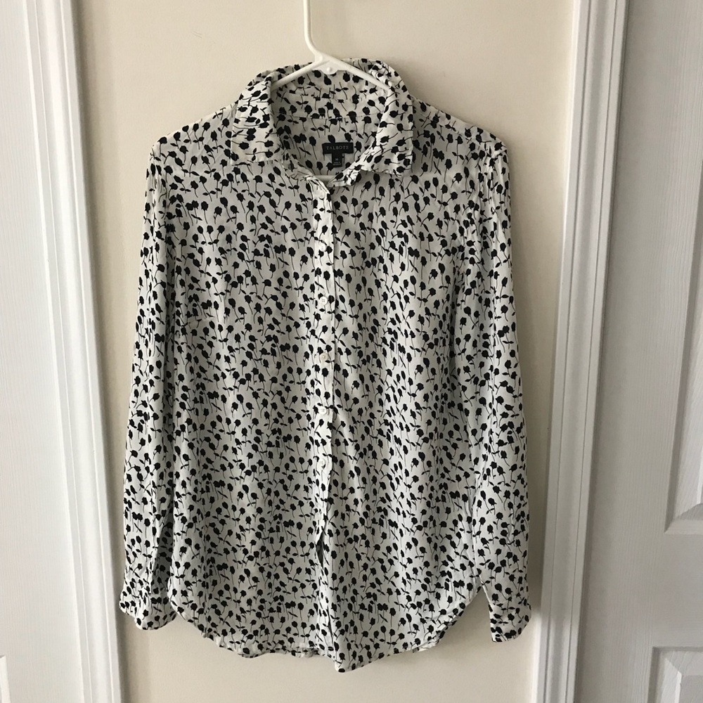 Navy and white printed blouse