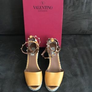 Valentino Rockstud Leather Espadrille Wedge