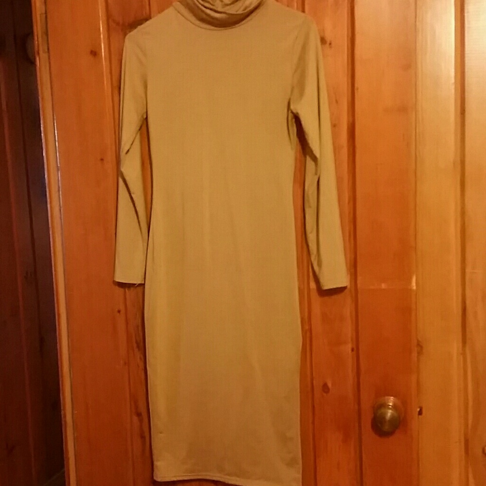 Beige turtleneck bodycon dress