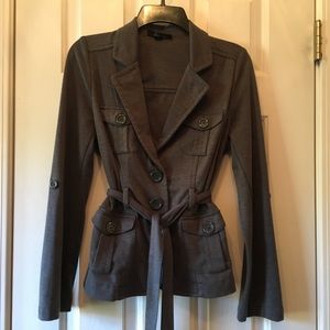 Gray belted knit blazer