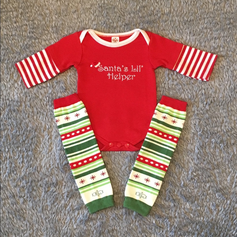 Santa’s Lil’ Helper Onesie & Matching Leg Warmers